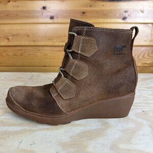 Sorel Toronto Lace Wedge Ankle Booties Womens Size 8 Rust Brown Leather